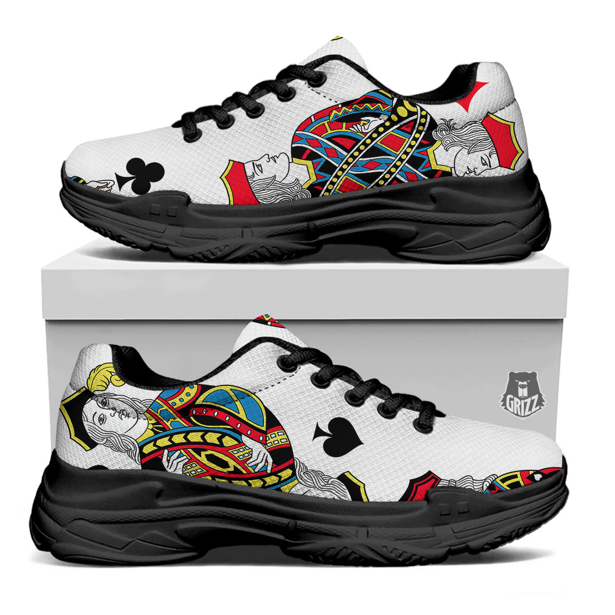 Playing Cards Four Jacks Print Black Chunky Shoes-grizzshop