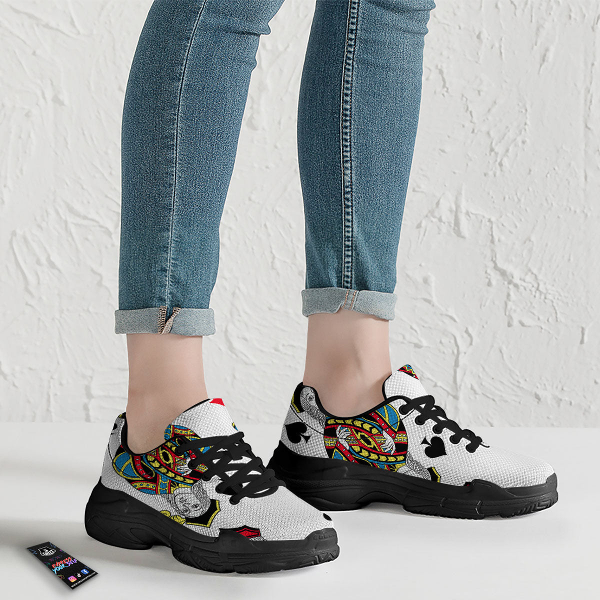 Playing Cards Four Jacks Print Black Chunky Shoes-grizzshop