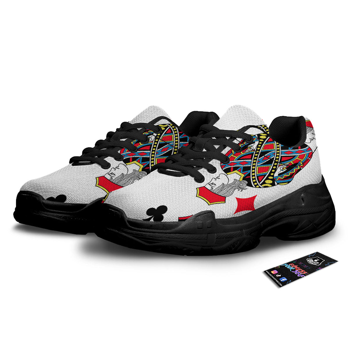 Playing Cards Four Jacks Print Black Chunky Shoes-grizzshop