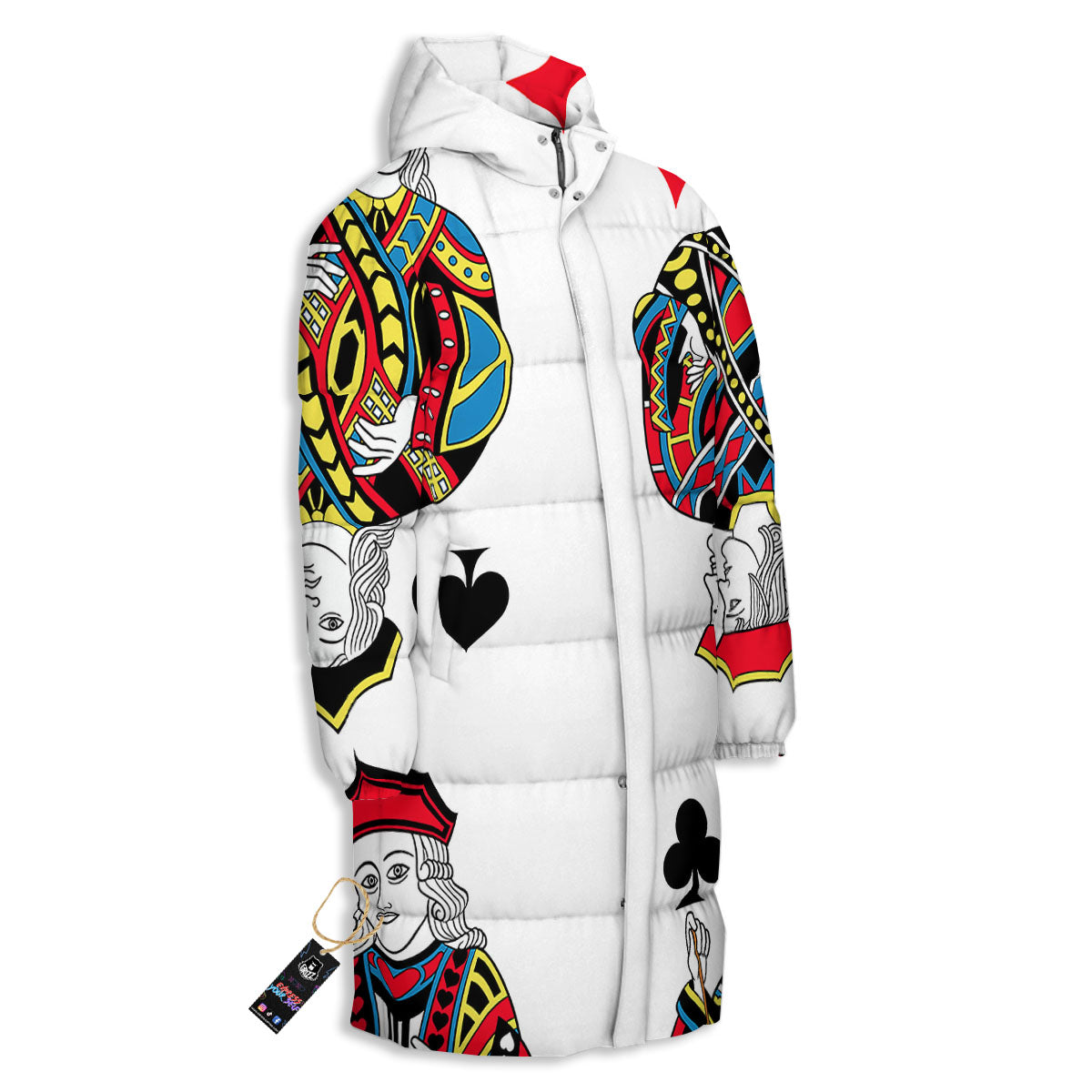 Playing Cards Four Jacks Print Long Down Jacket-grizzshop