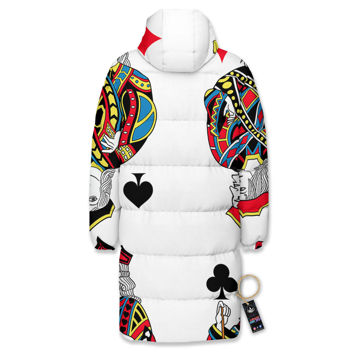 Playing Cards Four Jacks Print Long Down Jacket-grizzshop