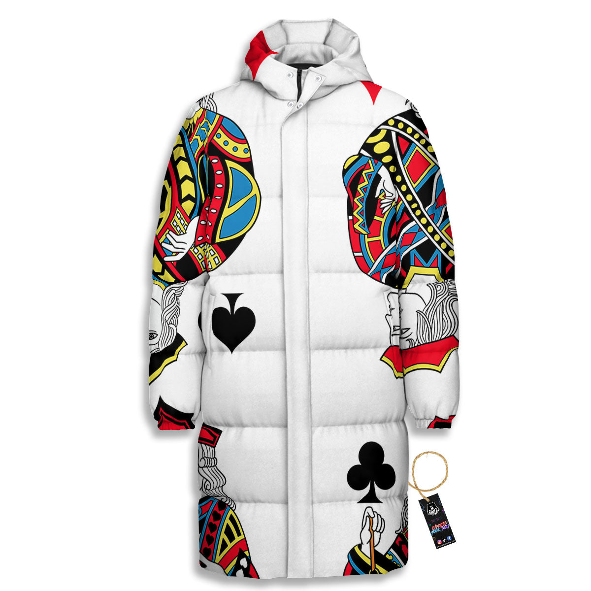 Playing Cards Four Jacks Print Long Down Jacket-grizzshop