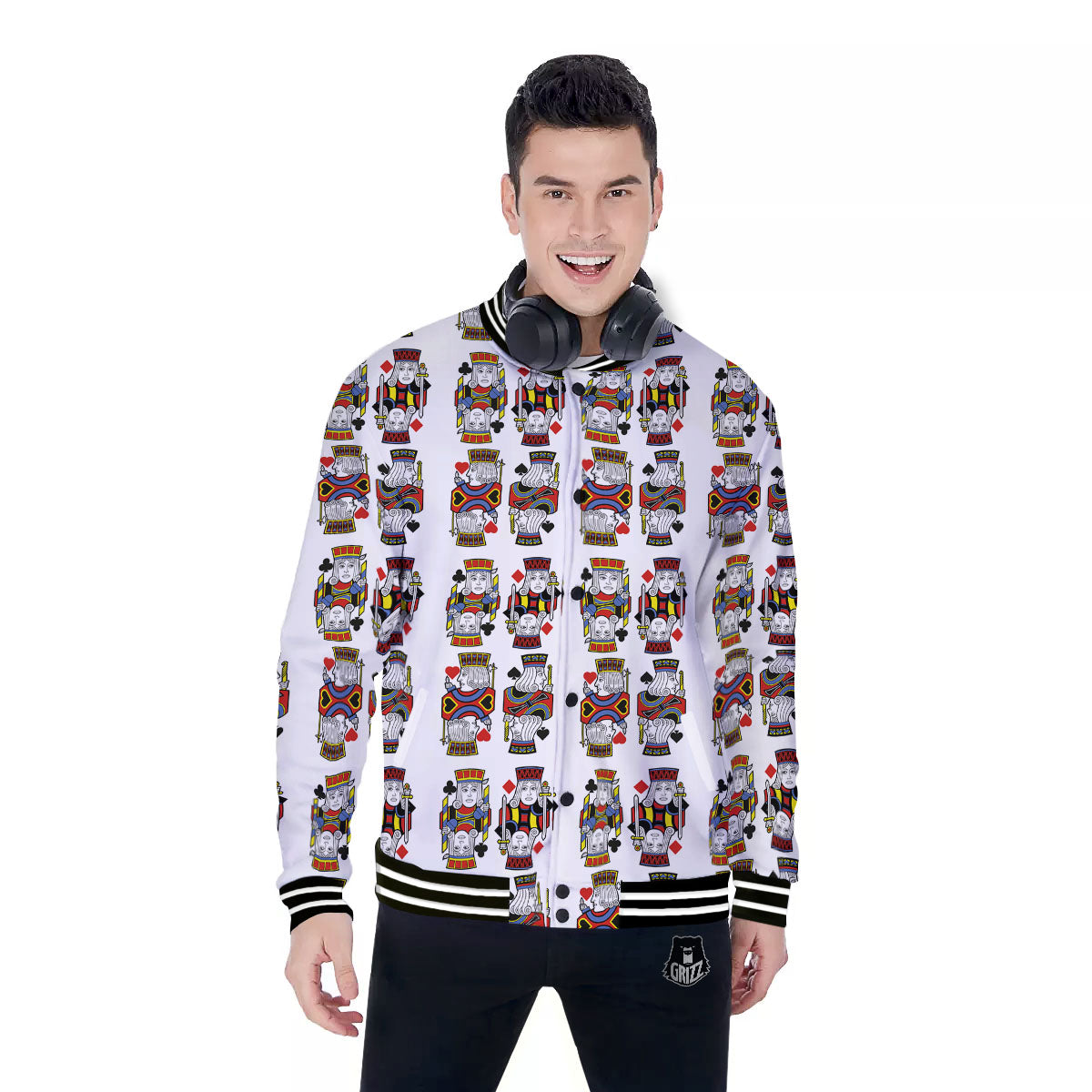 Playing Cards Four Jacks Print Pattern Baseball Jacket-grizzshop