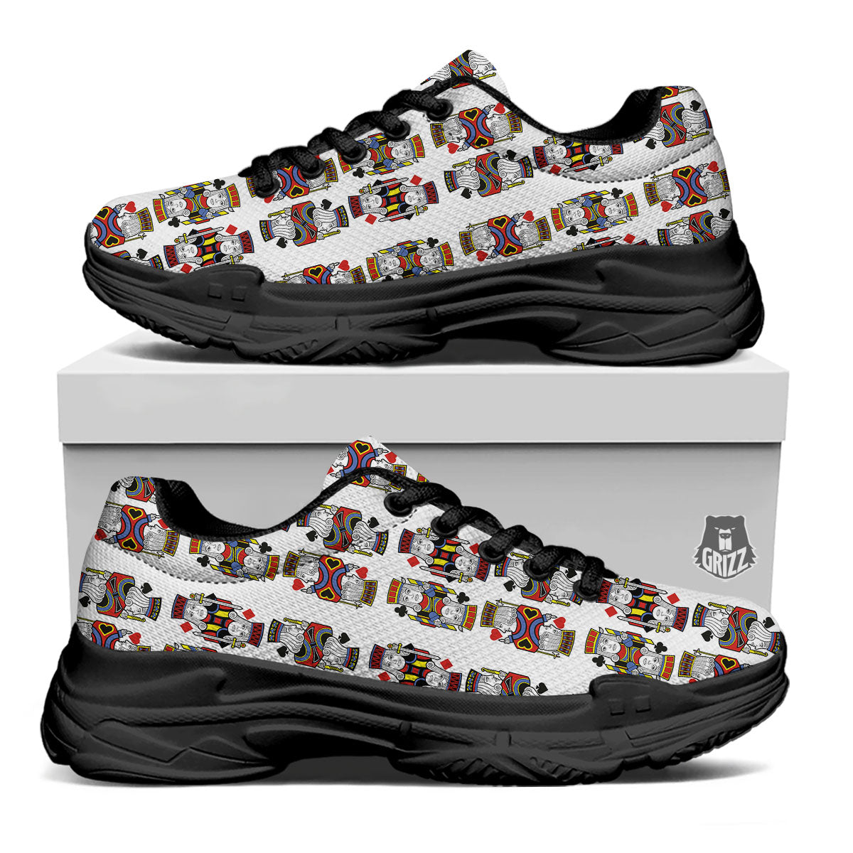 Playing Cards Four Jacks Print Pattern Black Chunky Shoes-grizzshop