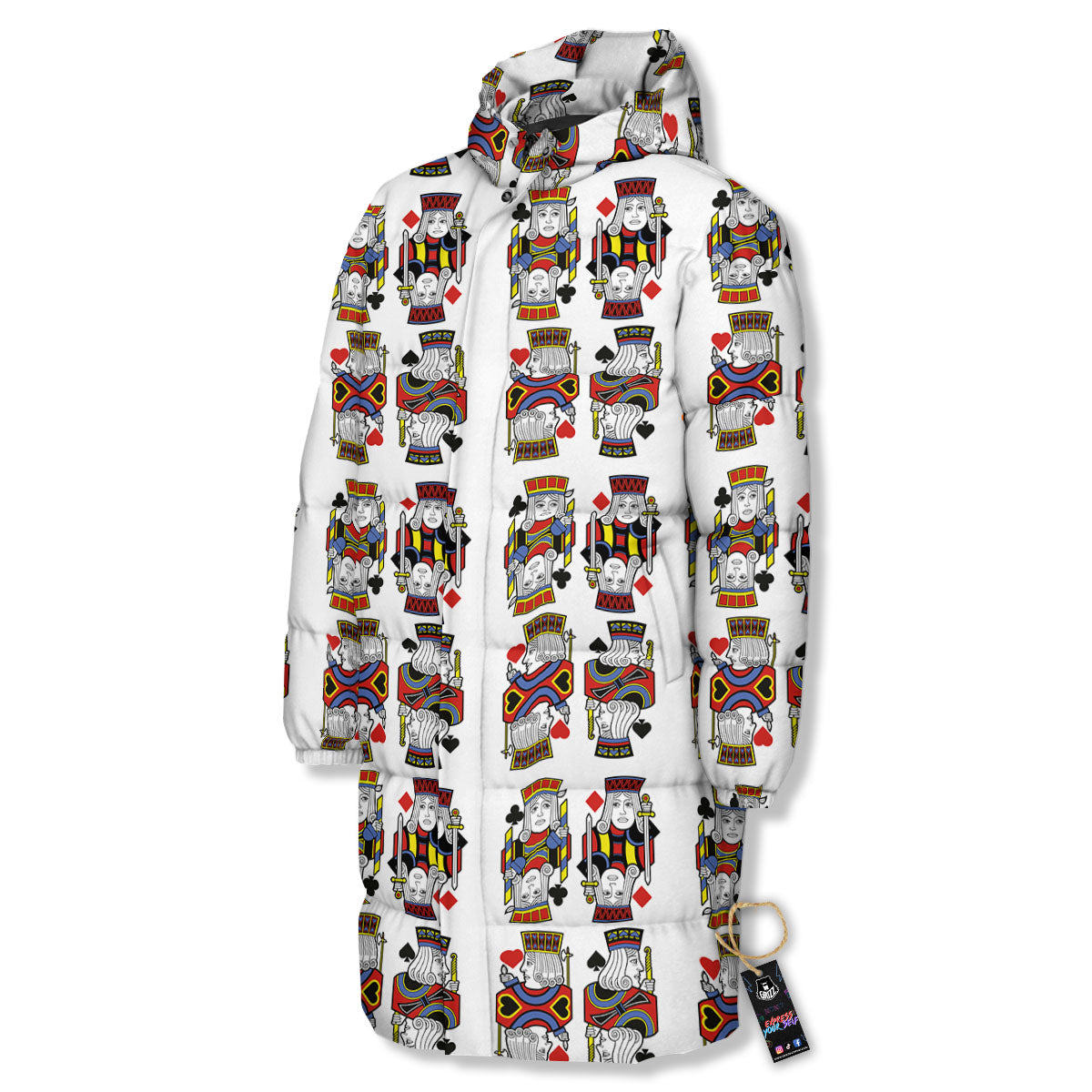 Playing Cards Four Jacks Print Pattern Long Down Jacket-grizzshop