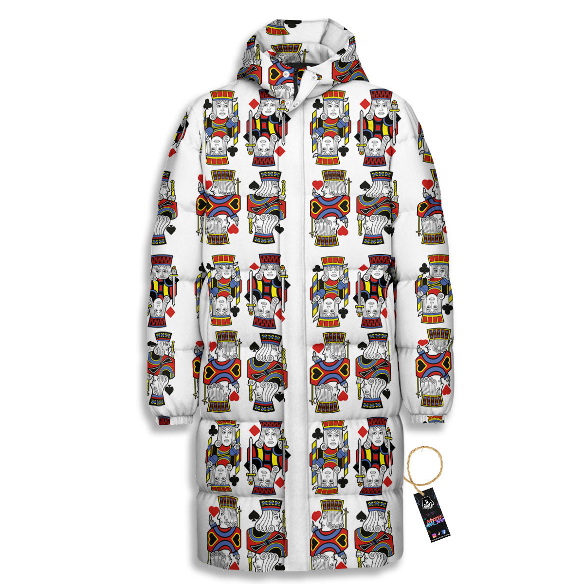 Playing Cards Four Jacks Print Pattern Long Down Jacket-grizzshop