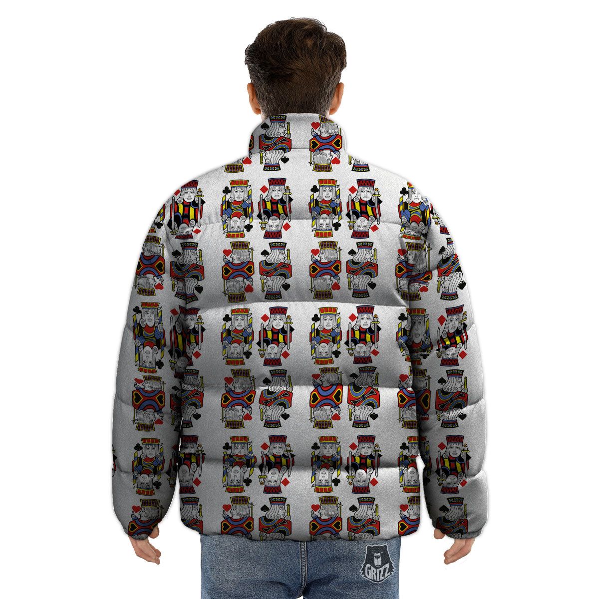 Playing Cards Four Jacks Print Pattern Puffer Jacket-grizzshop