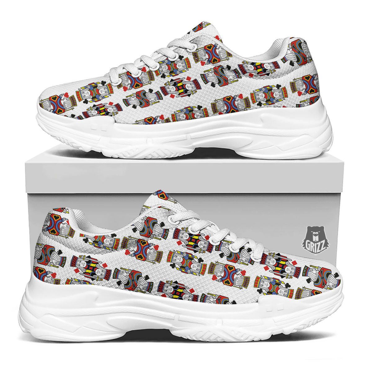 Playing Cards Four Jacks Print Pattern White Chunky Shoes-grizzshop