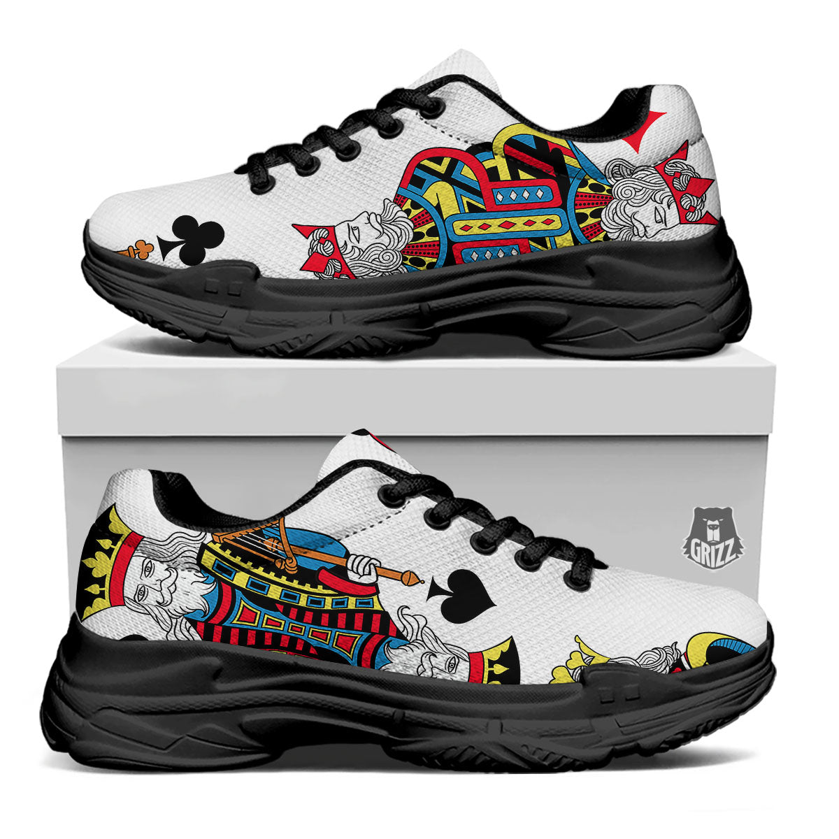 Playing Cards Four Kings Print Black Chunky Shoes-grizzshop