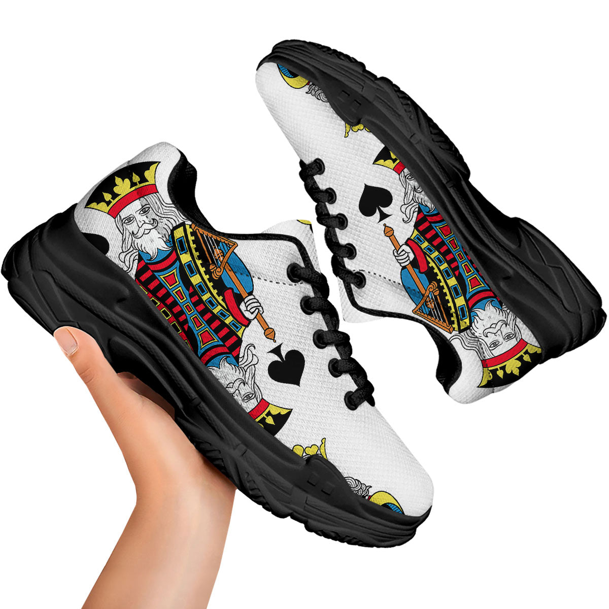 Playing Cards Four Kings Print Black Chunky Shoes-grizzshop