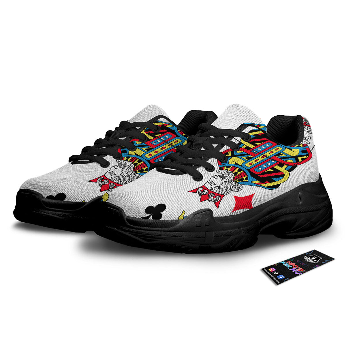 Playing Cards Four Kings Print Black Chunky Shoes-grizzshop