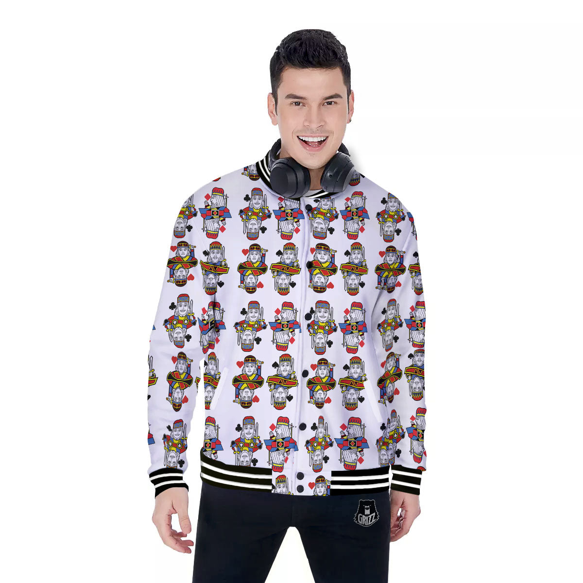 Playing Cards Four Kings Print Pattern Baseball Jacket-grizzshop
