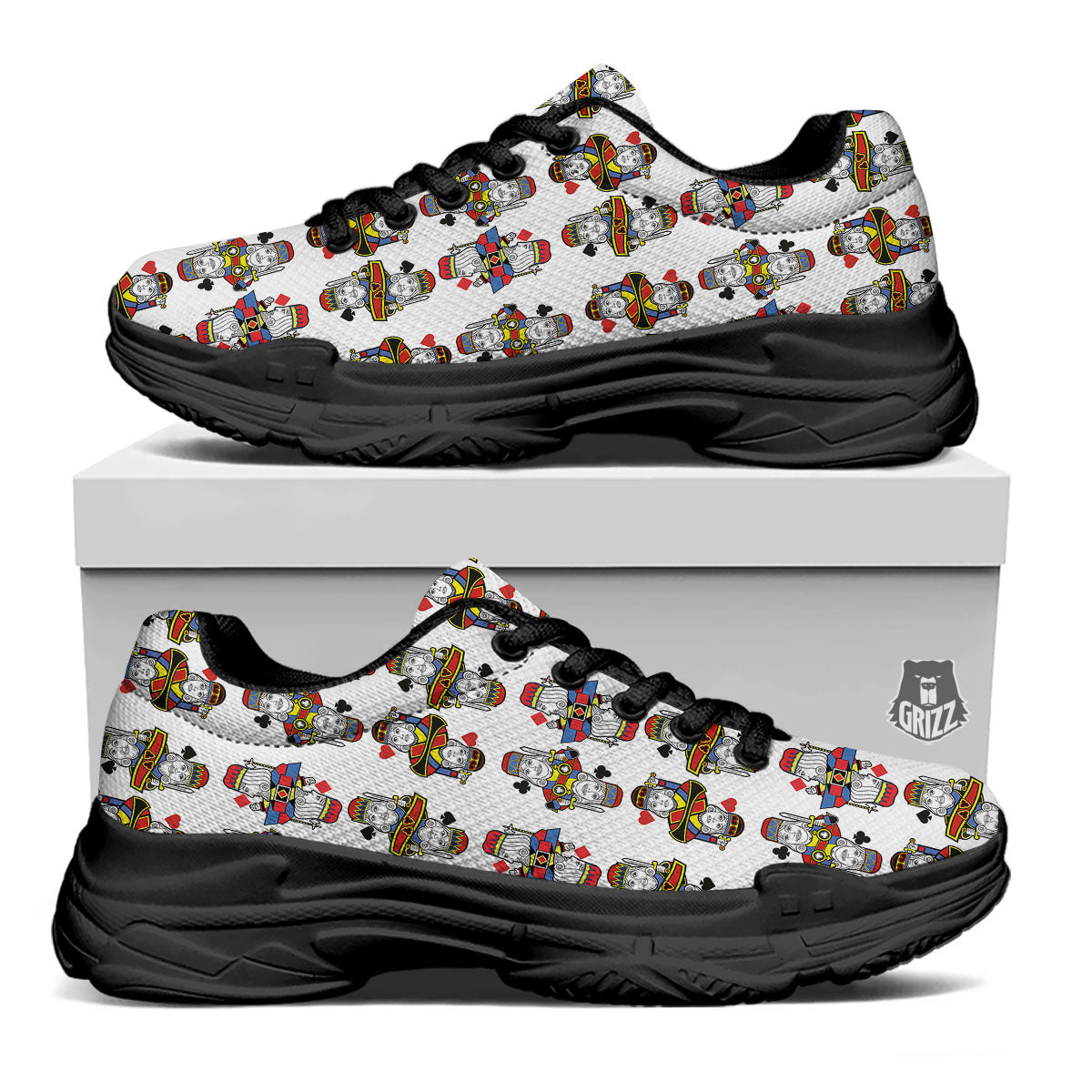 Playing Cards Four Kings Print Pattern Black Chunky Shoes-grizzshop