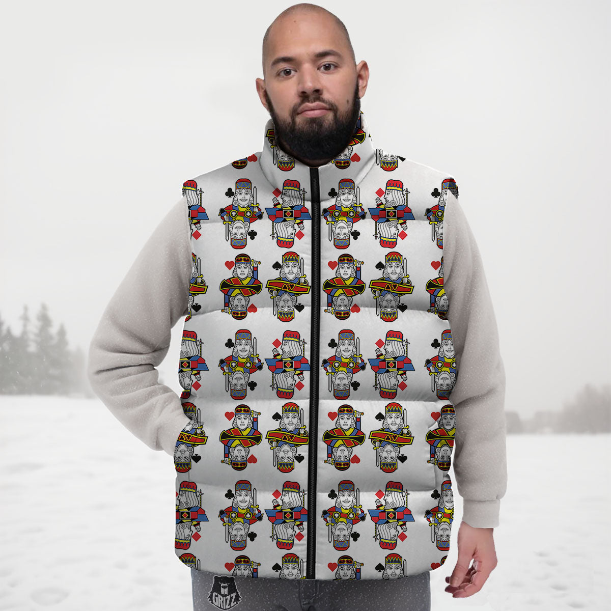 Playing Cards Four Kings Print Pattern Down Vest-grizzshop