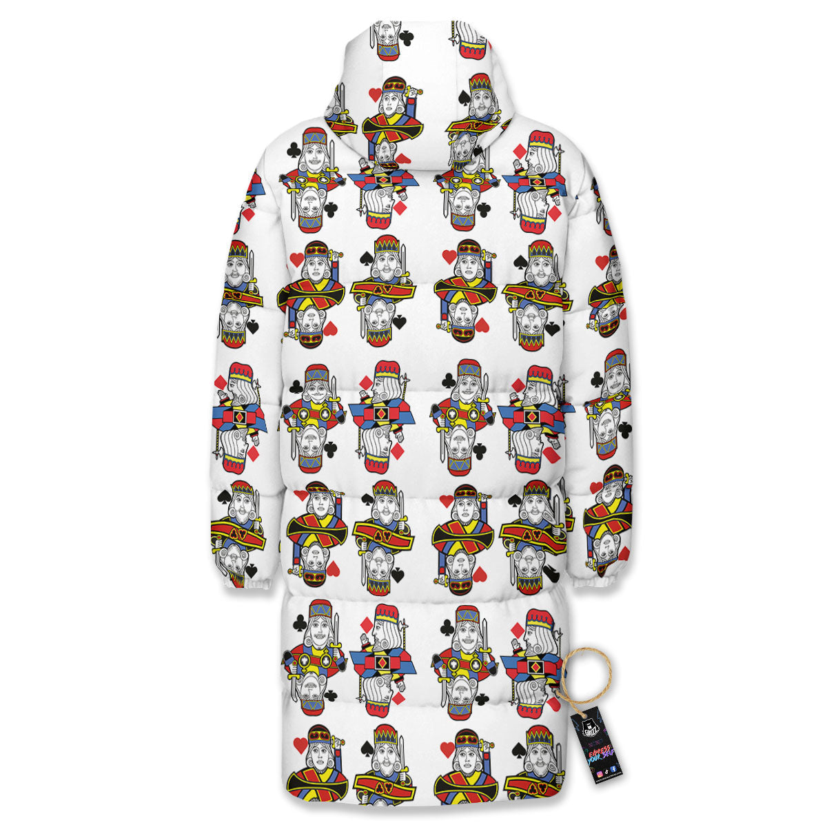 Playing Cards Four Kings Print Pattern Long Down Jacket-grizzshop