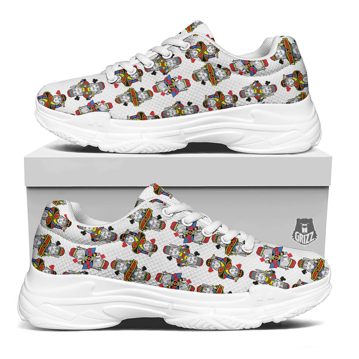Playing Cards Four Kings Print Pattern White Chunky Shoes-grizzshop