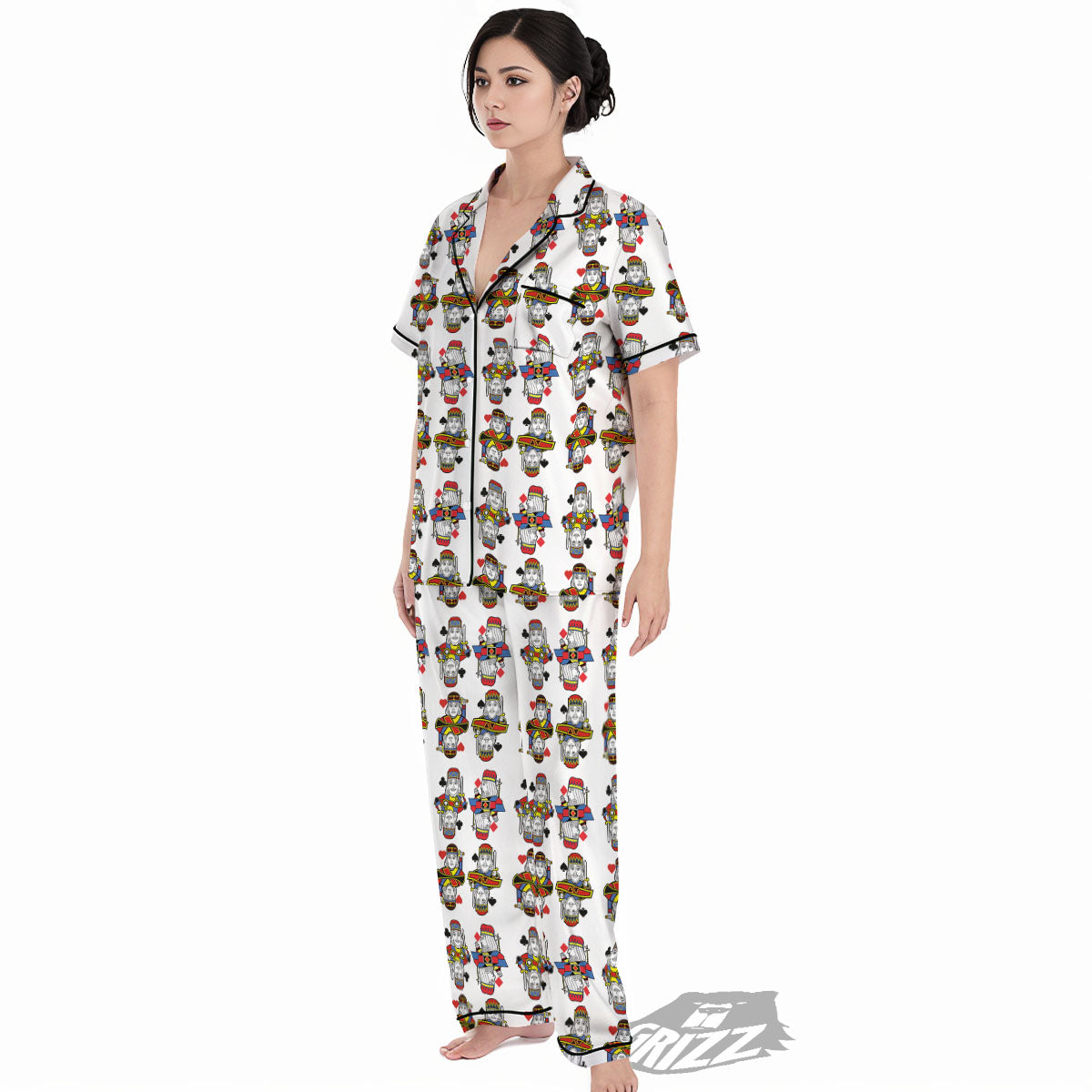 Playing Cards Four Kings Print Pattern Women's Pajamas Set-grizzshop