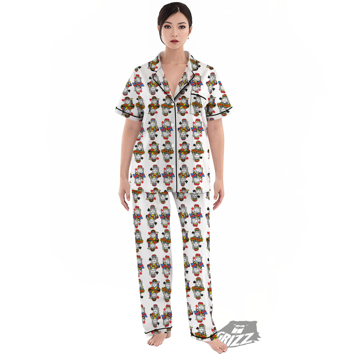 Playing Cards Four Kings Print Pattern Women's Pajamas Set-grizzshop