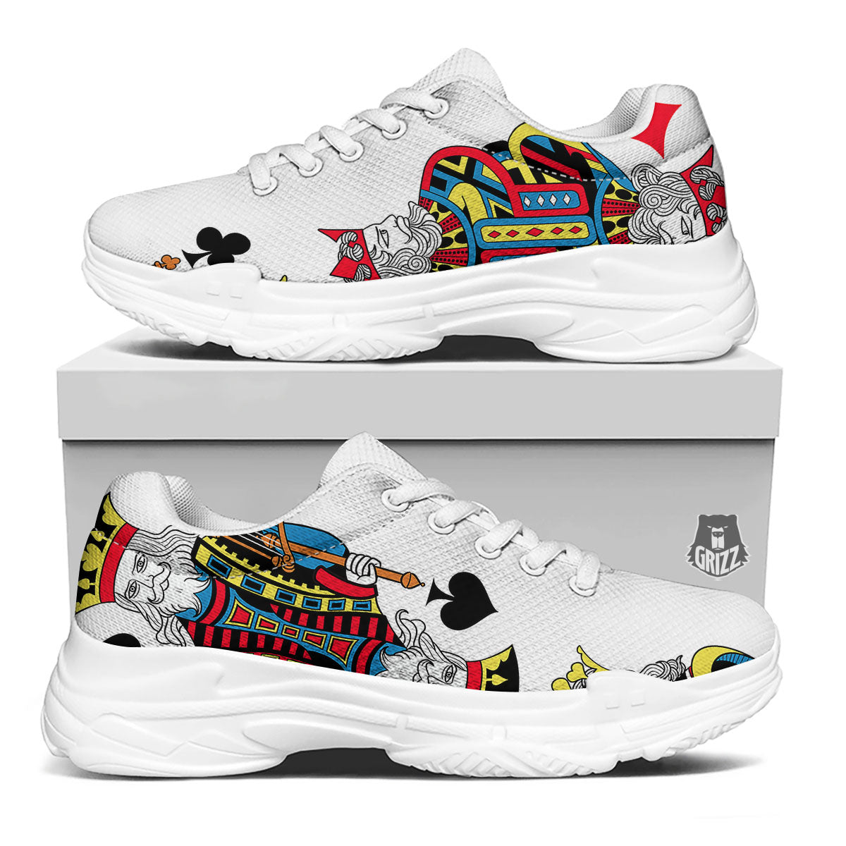 Playing Cards Four Kings Print White Chunky Shoes-grizzshop