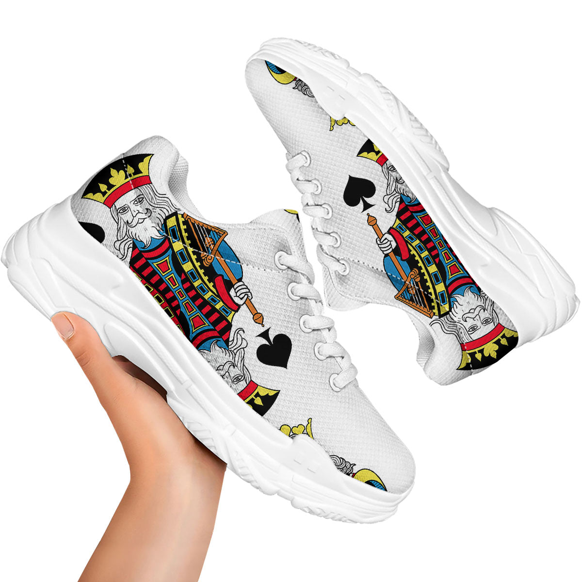 Playing Cards Four Kings Print White Chunky Shoes-grizzshop