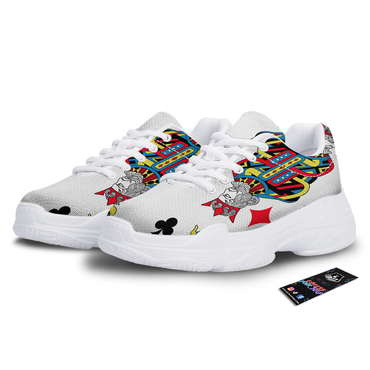 Playing Cards Four Kings Print White Chunky Shoes-grizzshop