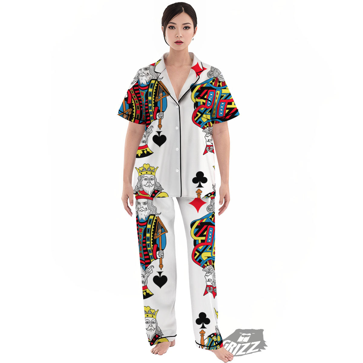 Playing Cards Four Kings Print Women's Pajamas Set-grizzshop
