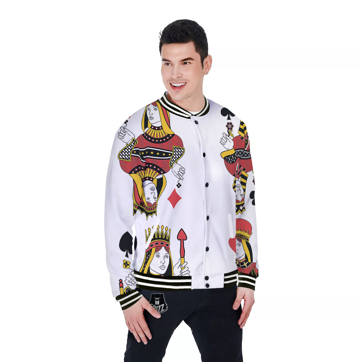 Playing Cards Four Queens Print Baseball Jacket-grizzshop