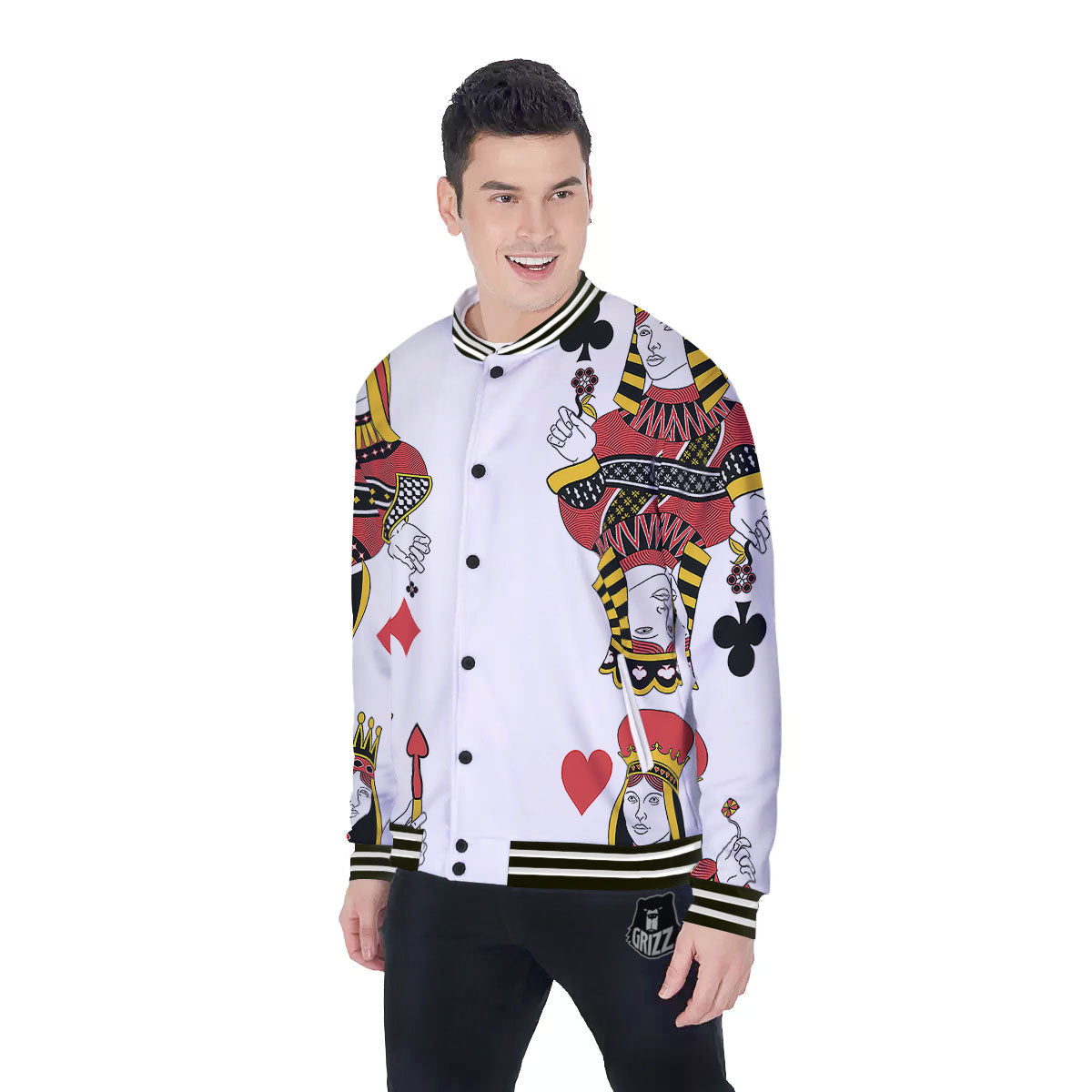 Playing Cards Four Queens Print Baseball Jacket-grizzshop
