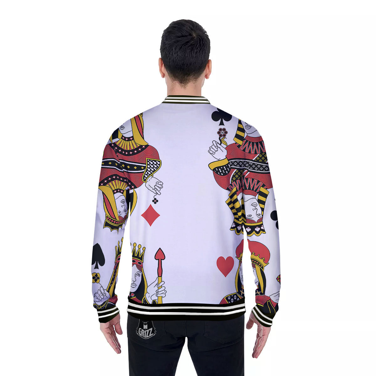 Playing Cards Four Queens Print Baseball Jacket-grizzshop
