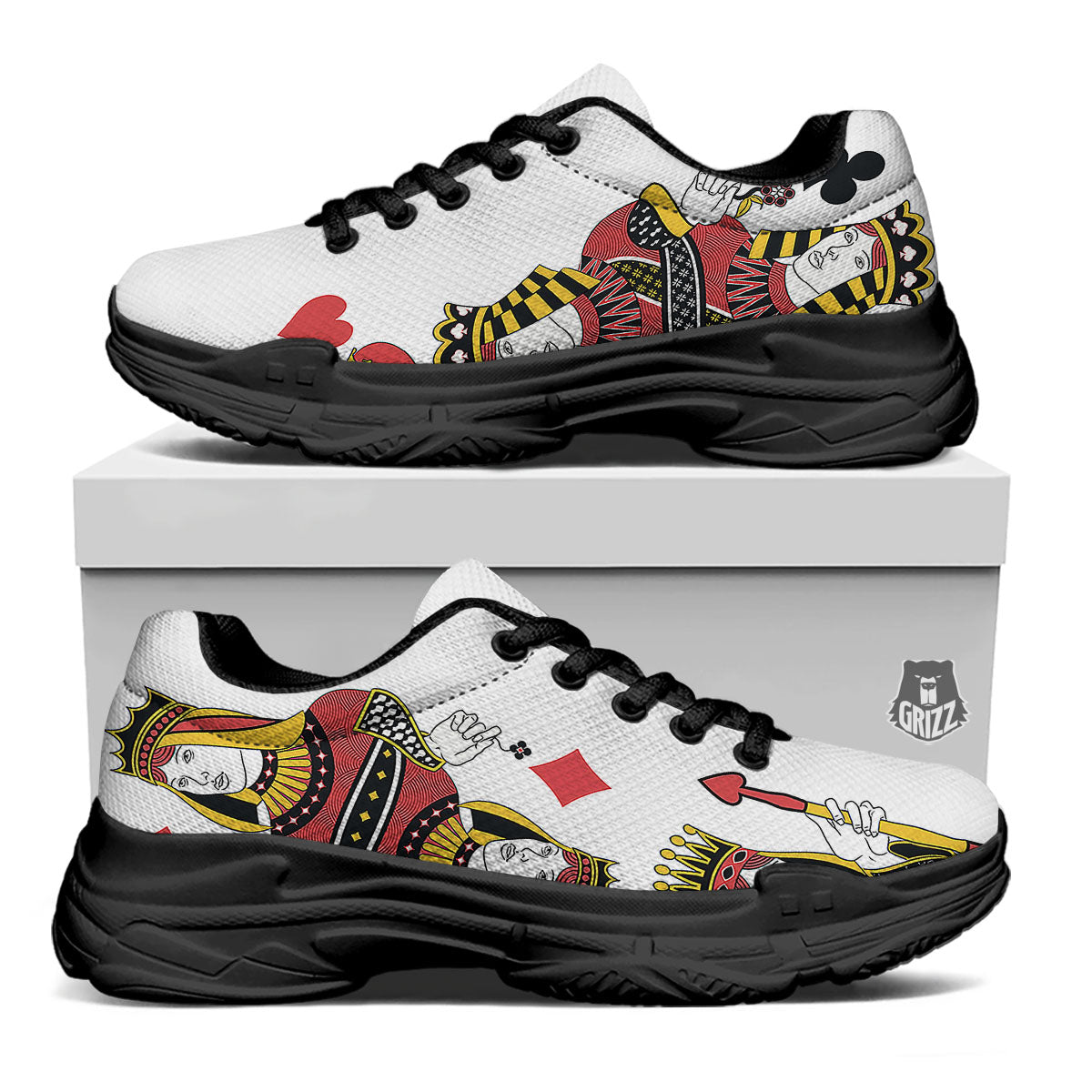 Playing Cards Four Queens Print Black Chunky Shoes-grizzshop