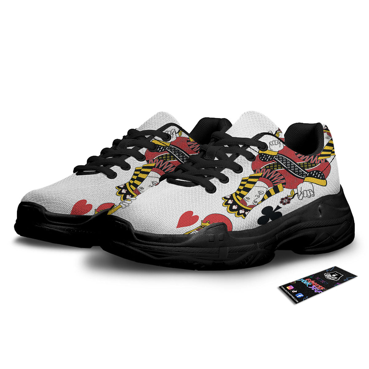 Playing Cards Four Queens Print Black Chunky Shoes-grizzshop