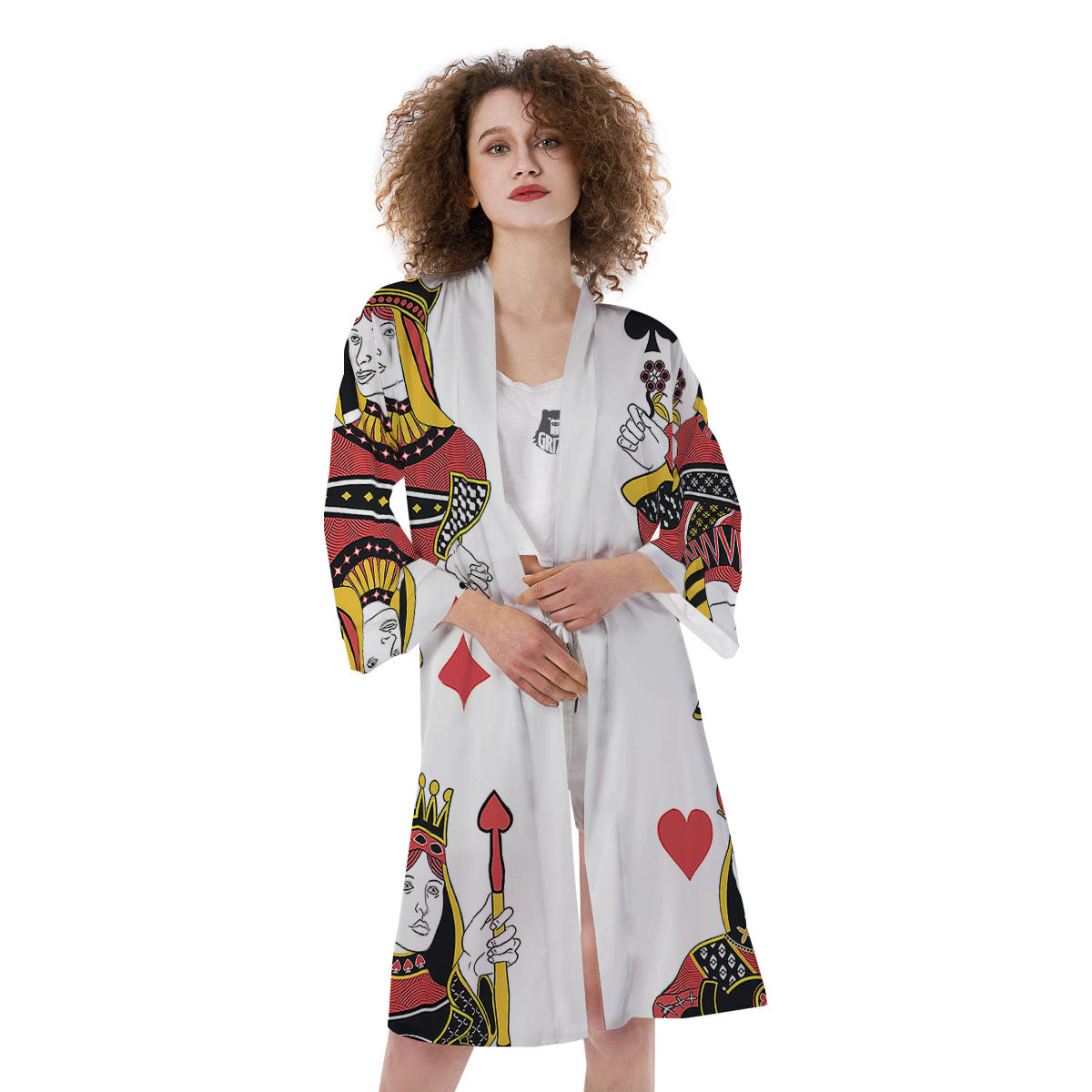 Playing Cards Four Queens Print Kimono-grizzshop