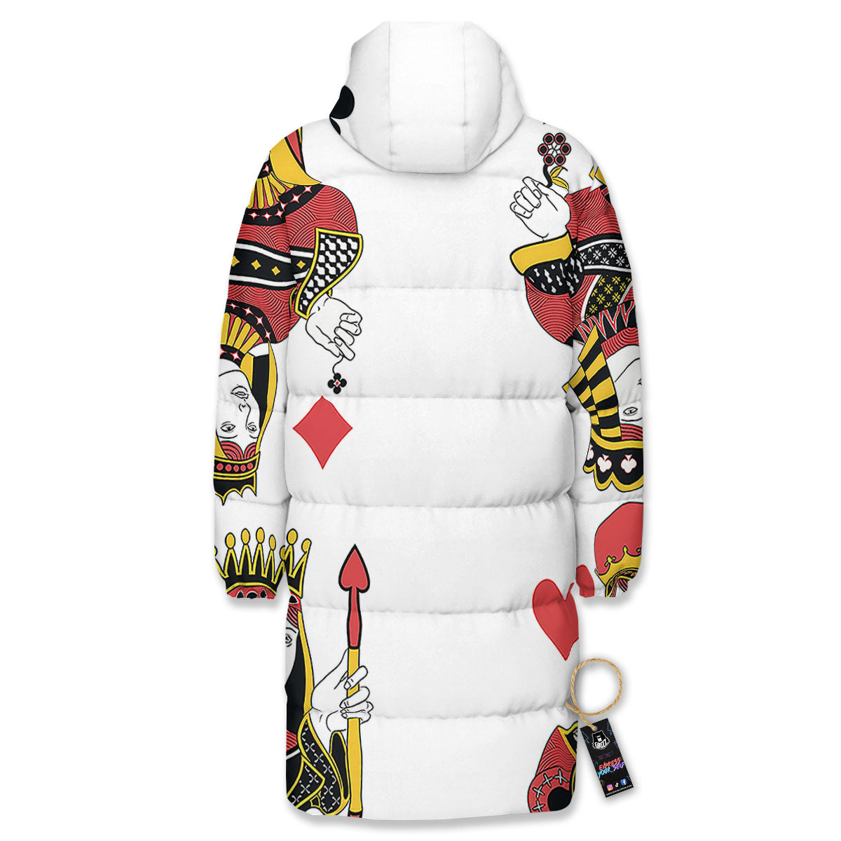 Playing Cards Four Queens Print Long Down Jacket-grizzshop