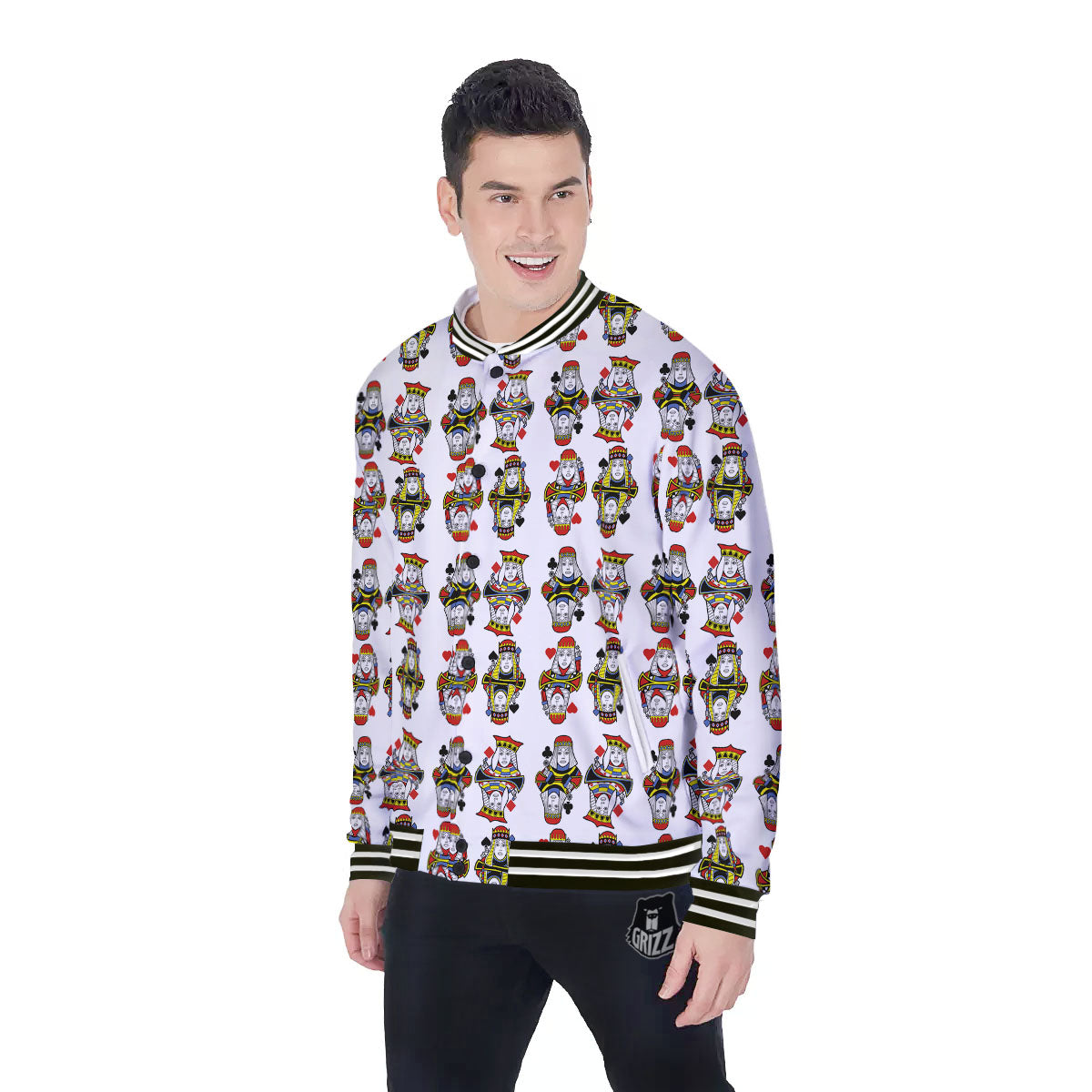 Playing Cards Four Queens Print Pattern Baseball Jacket-grizzshop