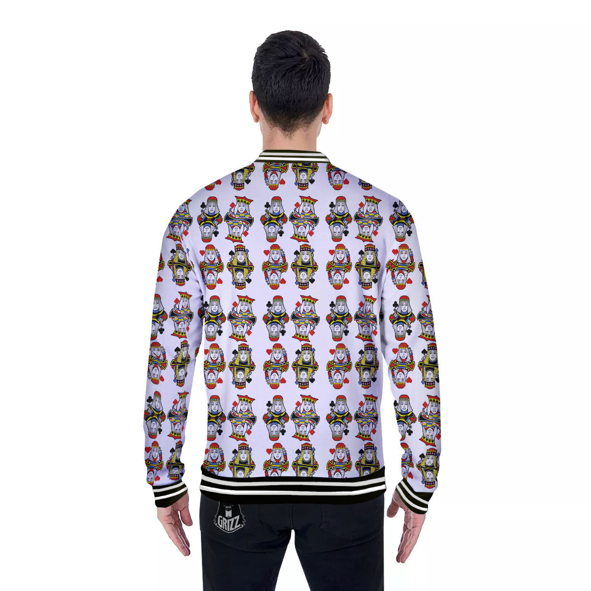Playing Cards Four Queens Print Pattern Baseball Jacket-grizzshop