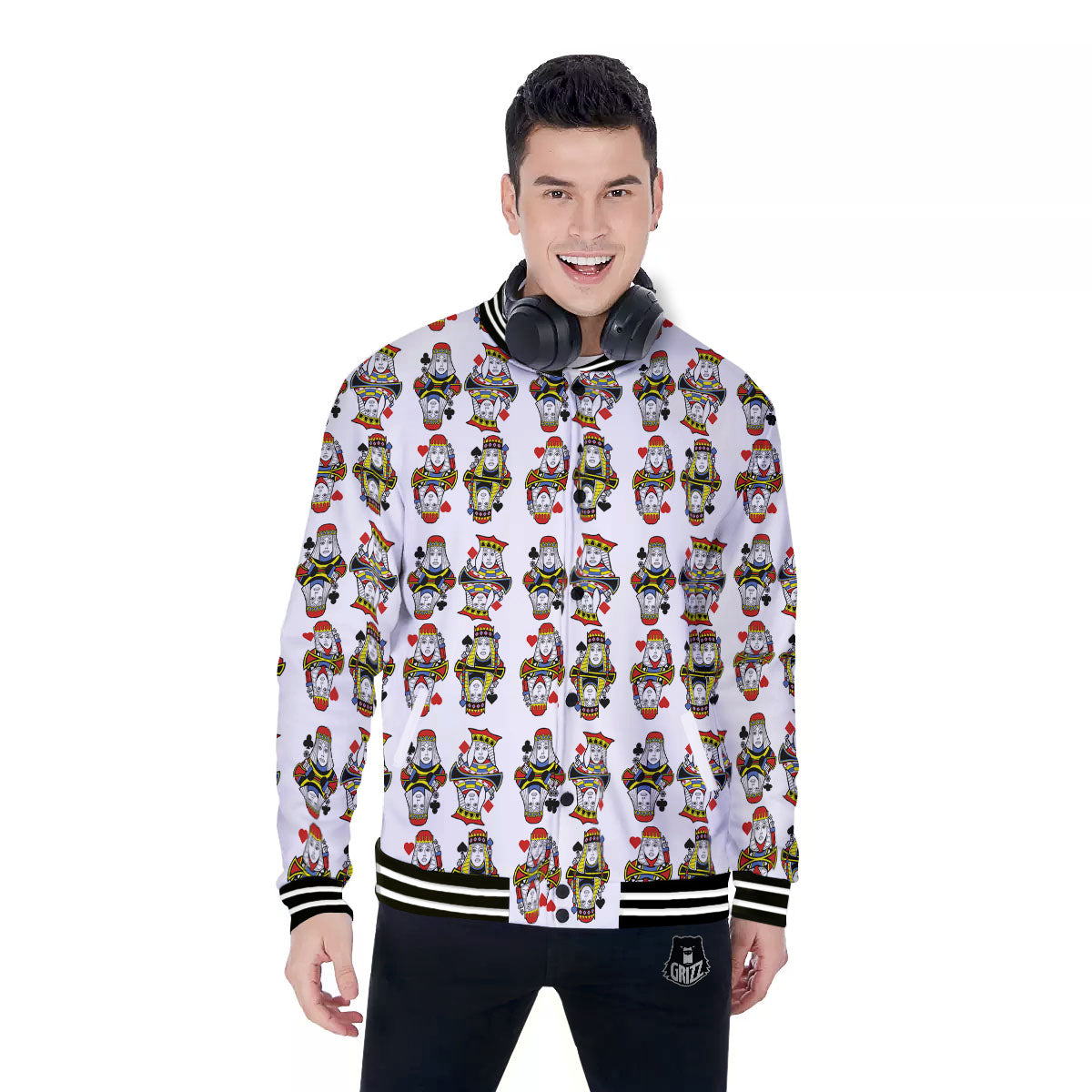 Playing Cards Four Queens Print Pattern Baseball Jacket-grizzshop