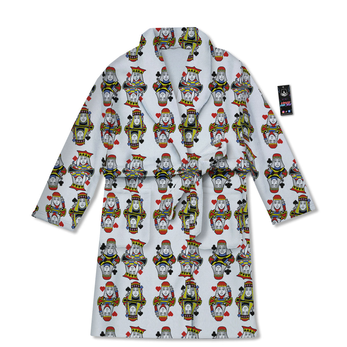 Playing Cards Four Queens Print Pattern Bathrobe-grizzshop
