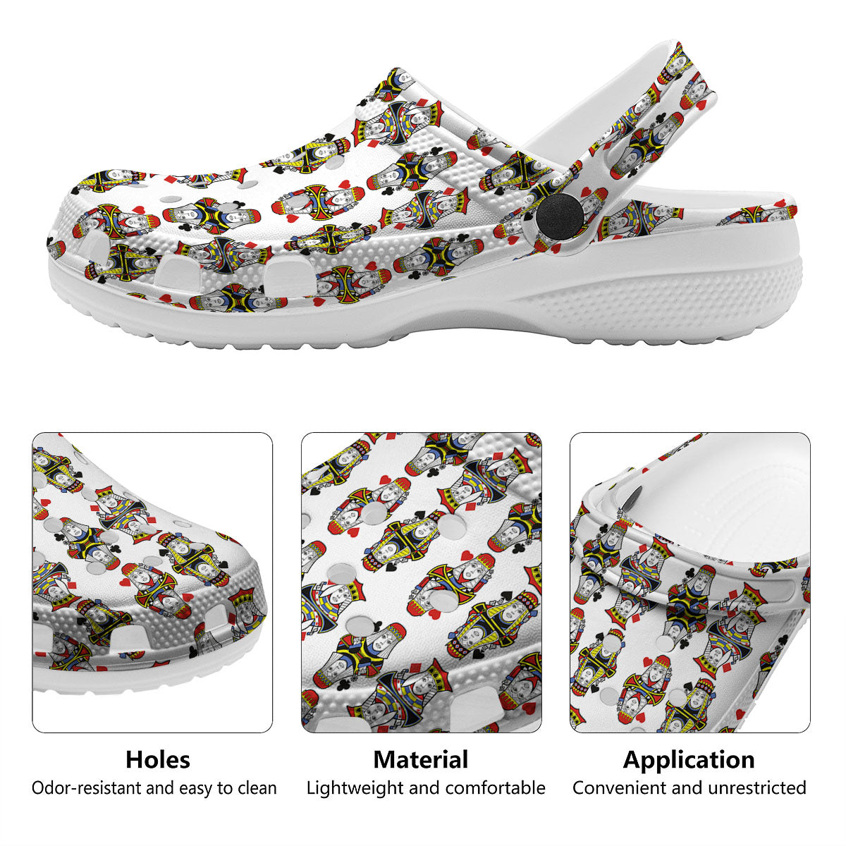 Playing Cards Four Queens Print Pattern Clog-grizzshop