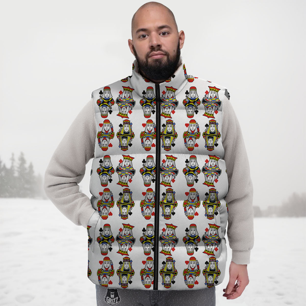 Playing Cards Four Queens Print Pattern Down Vest-grizzshop