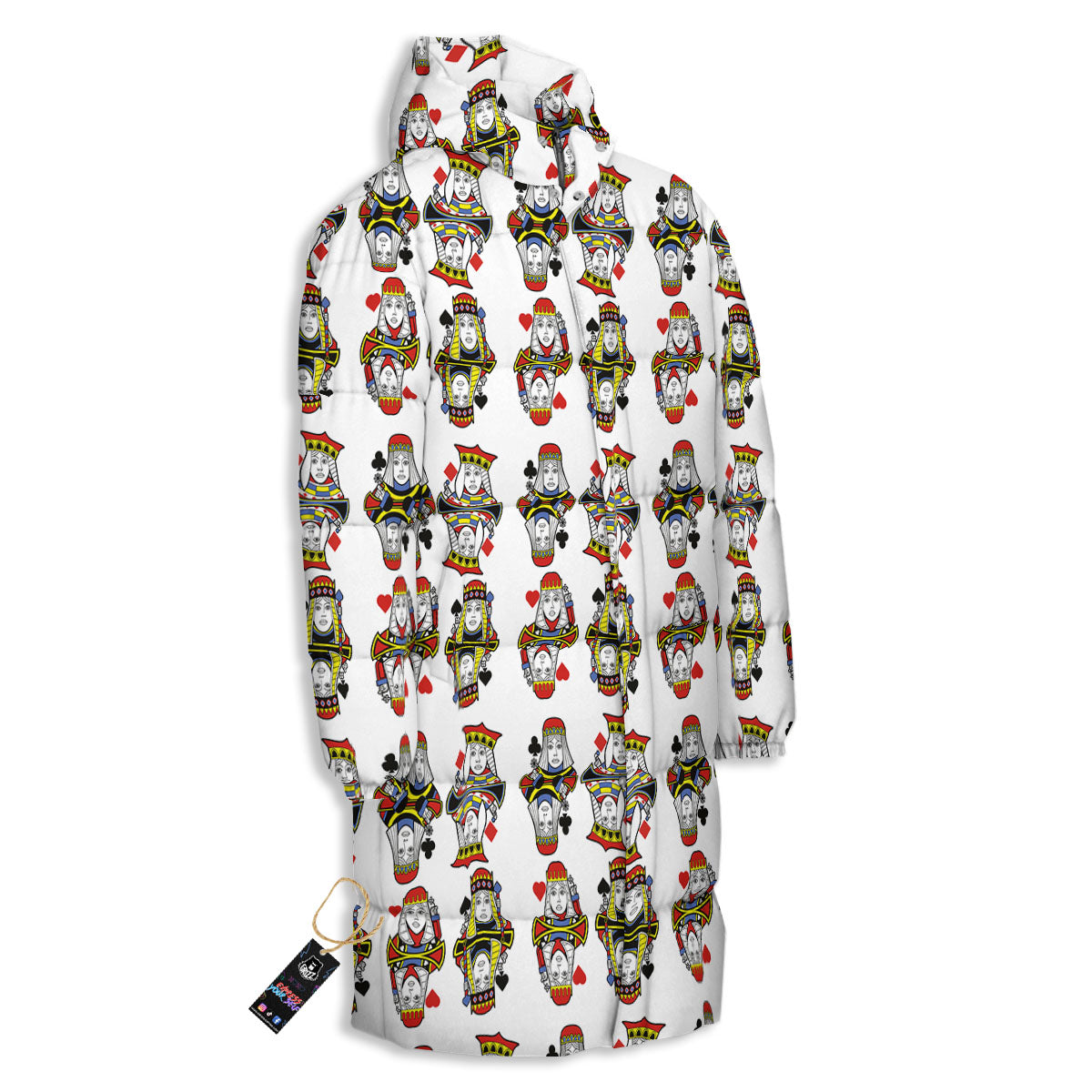 Playing Cards Four Queens Print Pattern Long Down Jacket-grizzshop