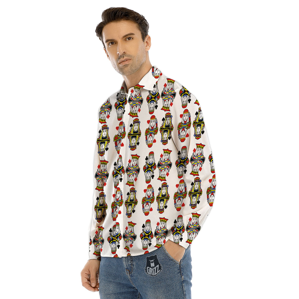 Playing Cards Four Queens Print Pattern Men's Dress Shirts-grizzshop