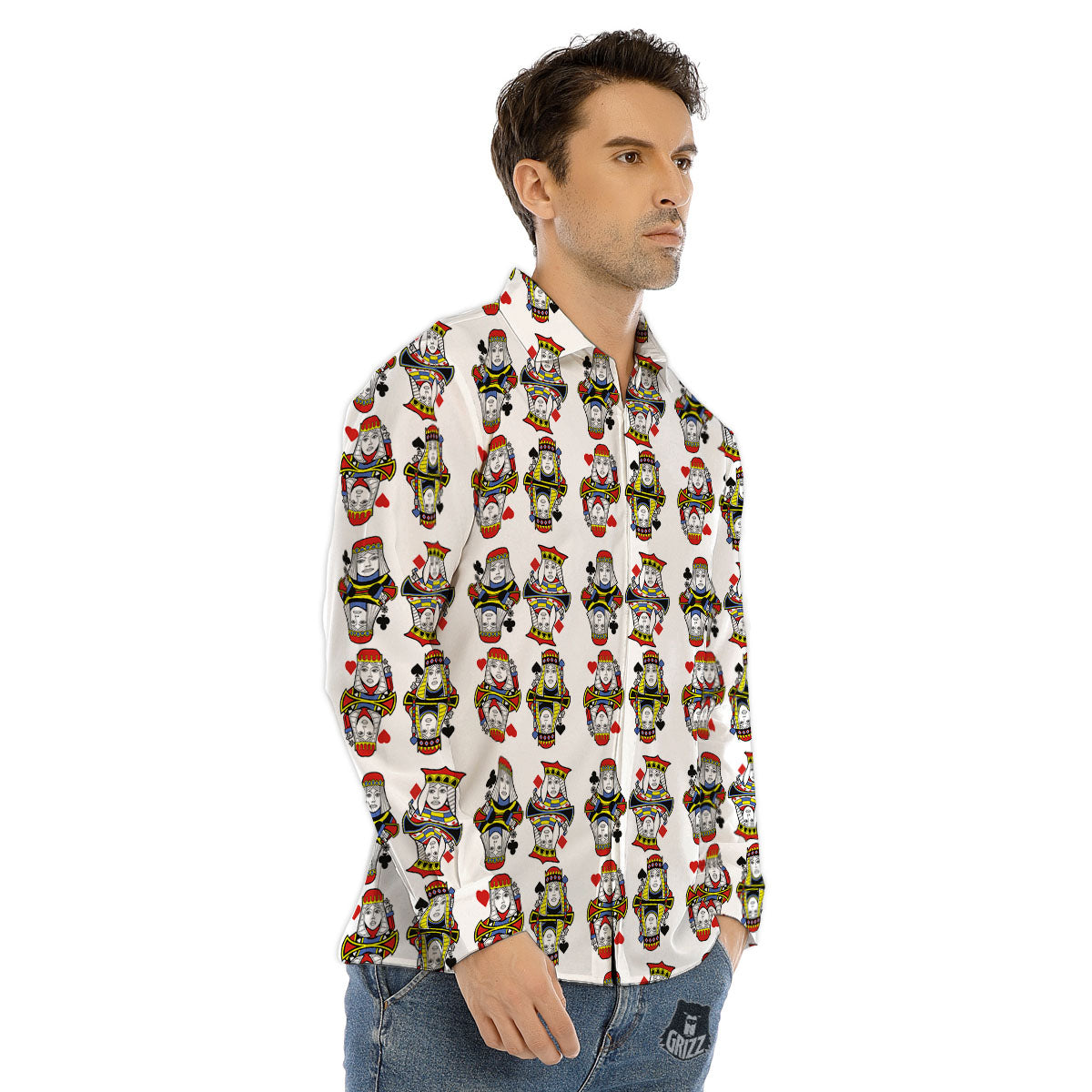 Playing Cards Four Queens Print Pattern Men's Dress Shirts-grizzshop