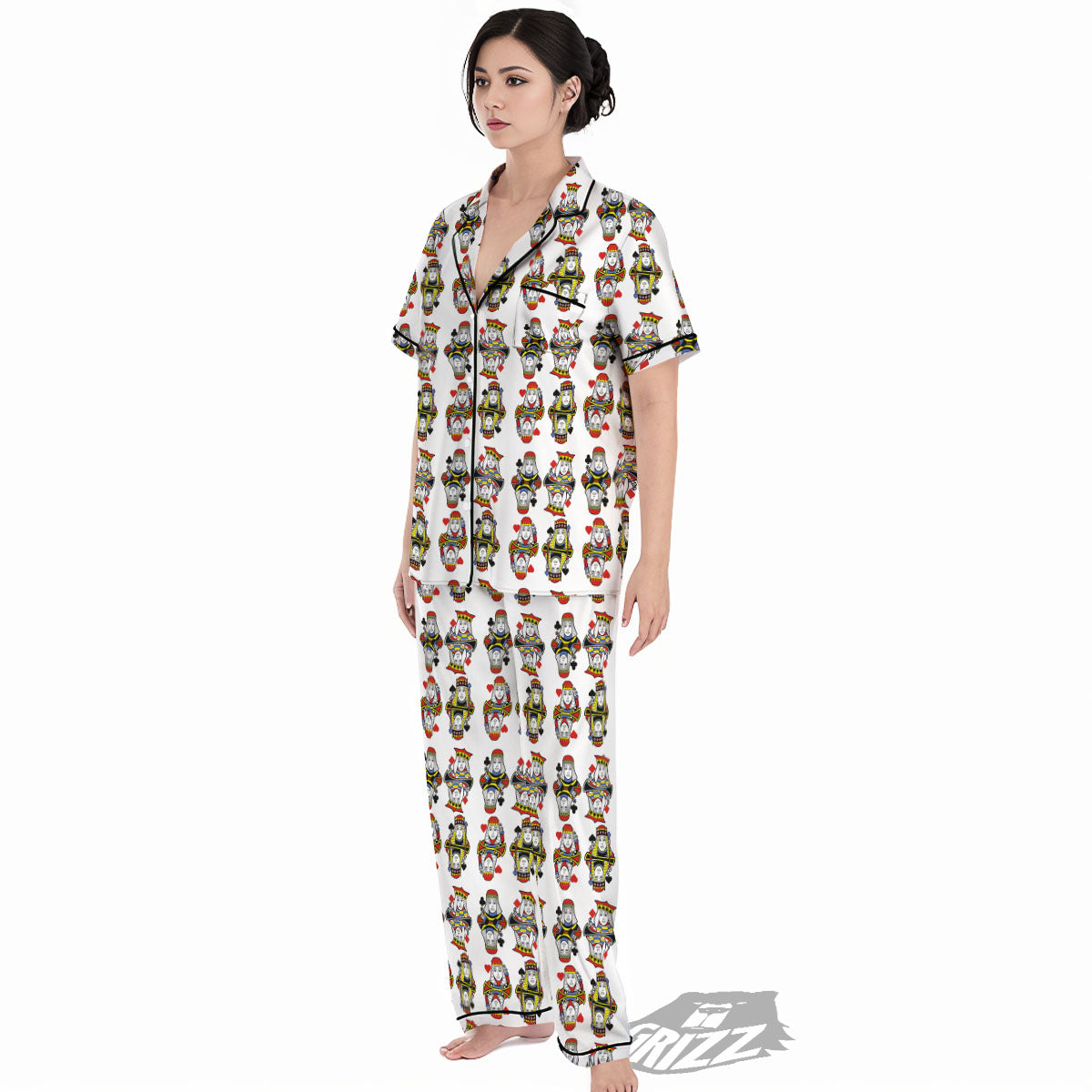 Playing Cards Four Queens Print Pattern Women's Pajamas Set-grizzshop