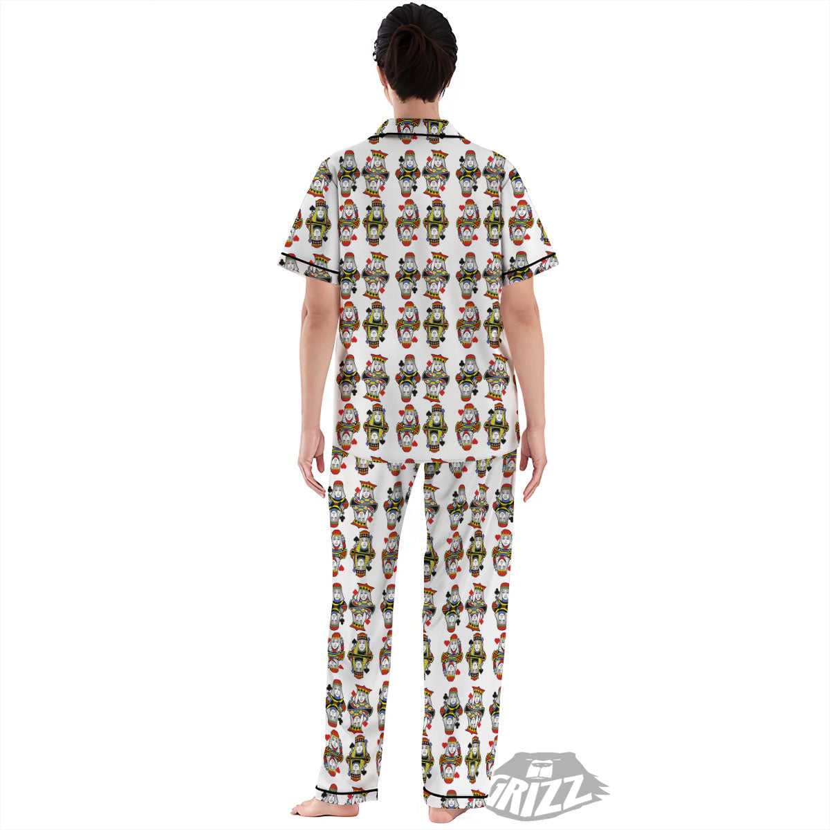 Playing Cards Four Queens Print Pattern Women's Pajamas Set-grizzshop