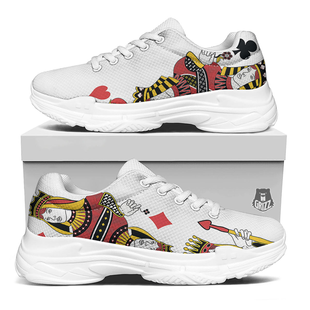 Playing Cards Four Queens Print White Chunky Shoes-grizzshop