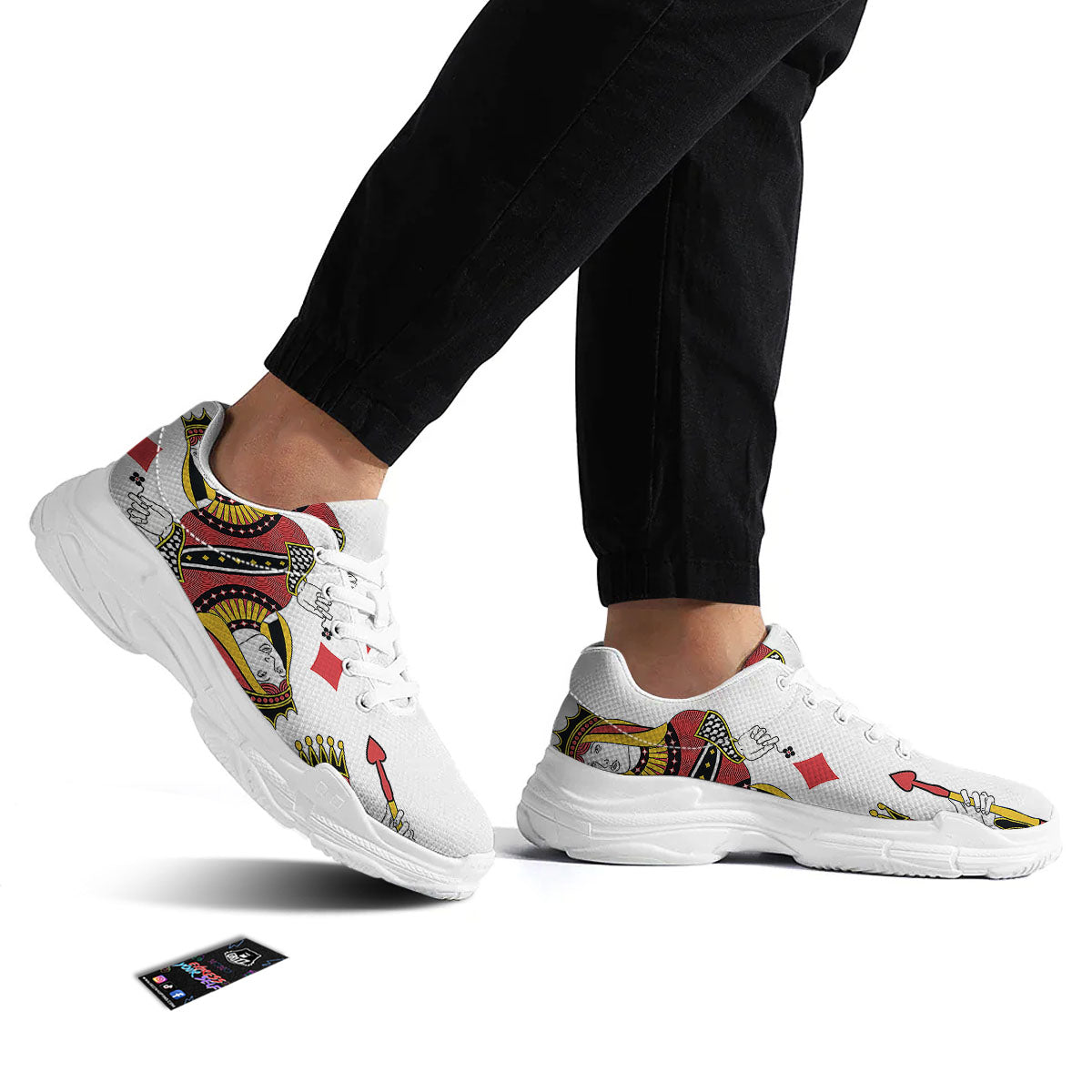 Playing Cards Four Queens Print White Chunky Shoes-grizzshop