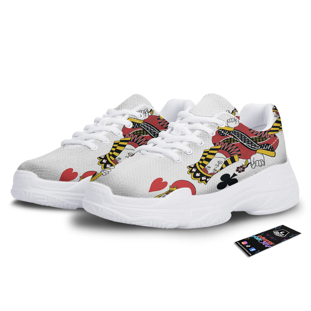 Playing Cards Four Queens Print White Chunky Shoes-grizzshop