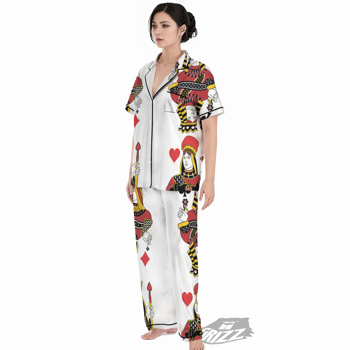 Playing Cards Four Queens Print Women's Pajamas Set-grizzshop