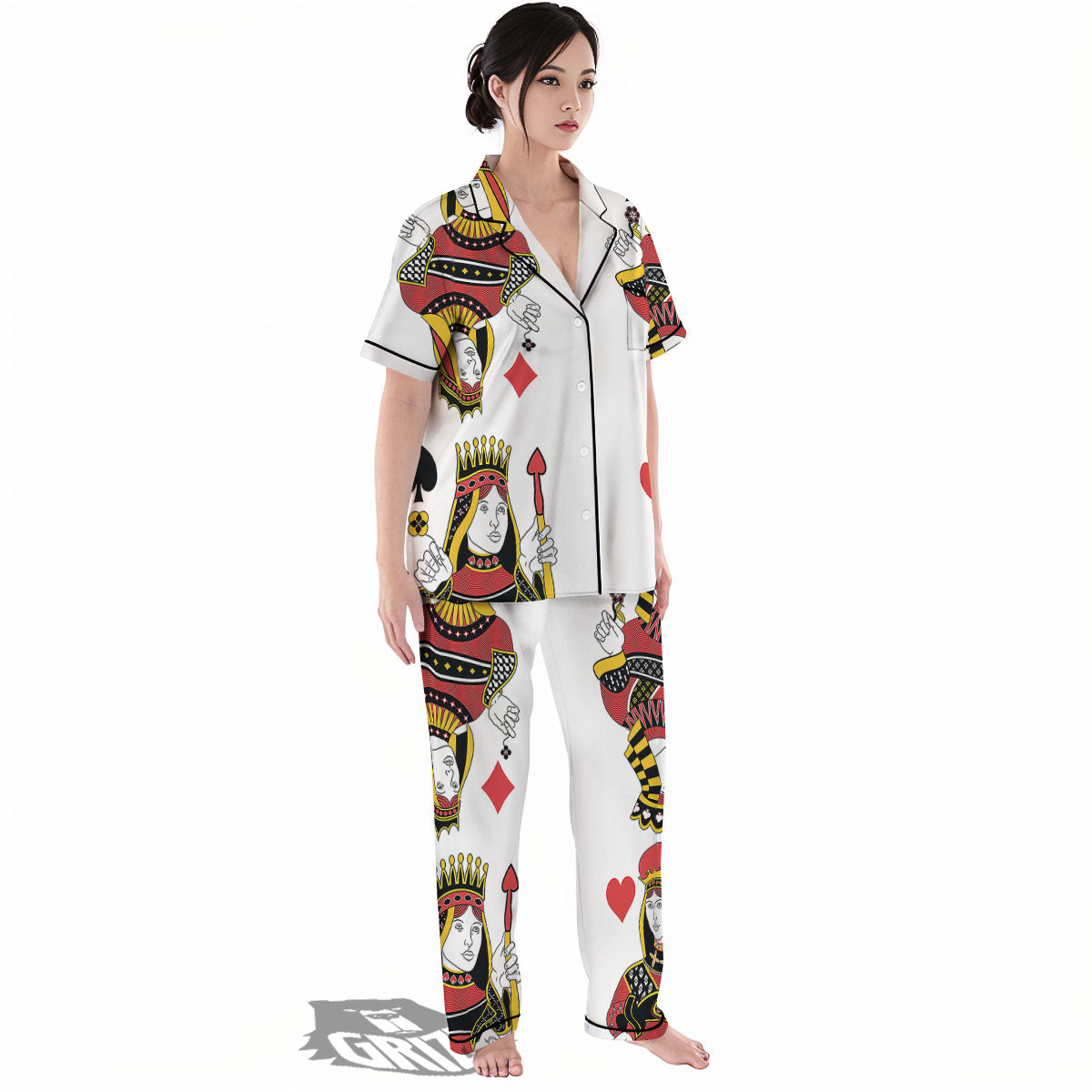 Playing Cards Four Queens Print Women's Pajamas Set-grizzshop