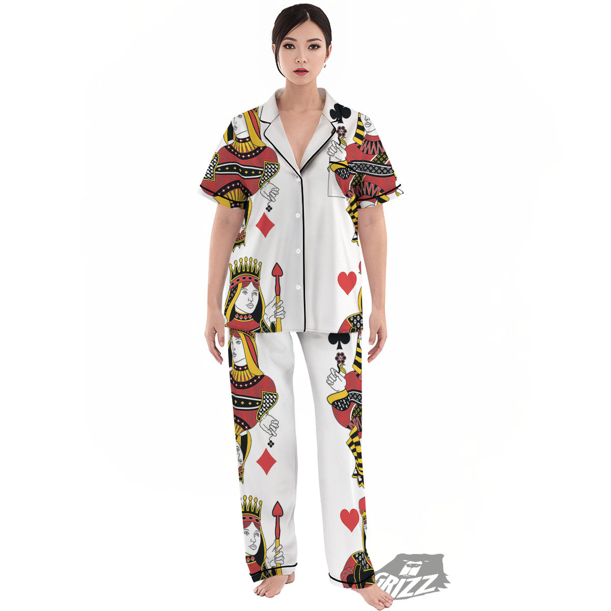 Playing Cards Four Queens Print Women's Pajamas Set-grizzshop